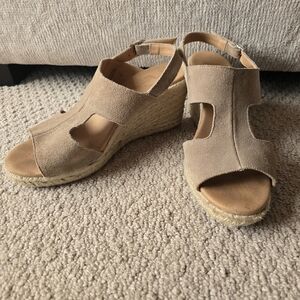 Women’s Tan Suede Espadrille Wedge Sandals with Slingback
